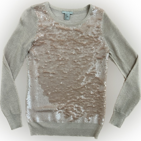 H&M Rose Gold Pink Sequin Sweater - Picture 1 of 2
